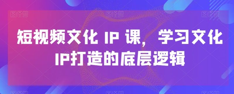 短视频文化IP课,学习文化IP打造的底层逻辑-生财有道
