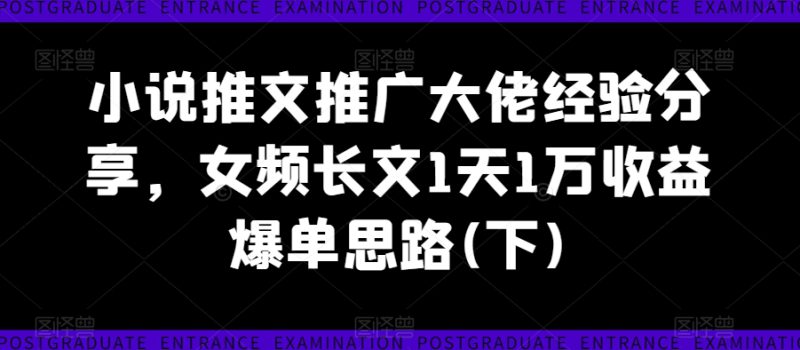 小说推文推广大佬经验分享,女频长文1天1万收益爆单思路(下)——生财有道创业网-生财有道