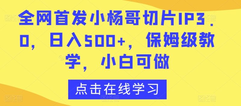 全网首发小杨哥切片IP3.0，日入500+，保姆级教学，小白可做【揭秘】-生财有道
