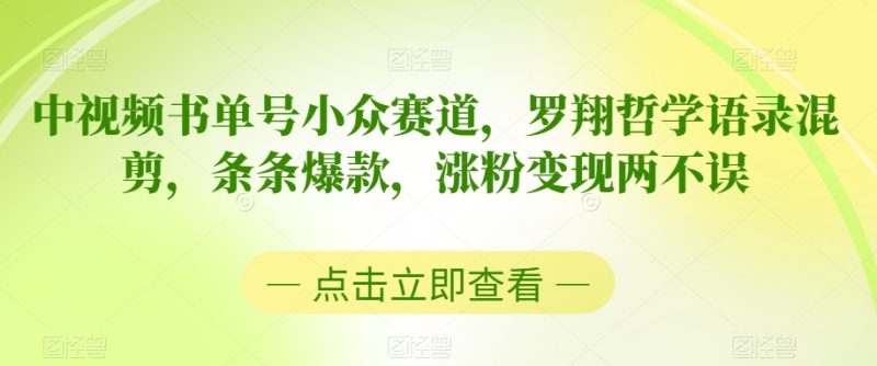 中视频书单号小众赛道，罗翔哲学语录混剪，条条爆款，涨粉变现两不误【揭秘】-生财有道