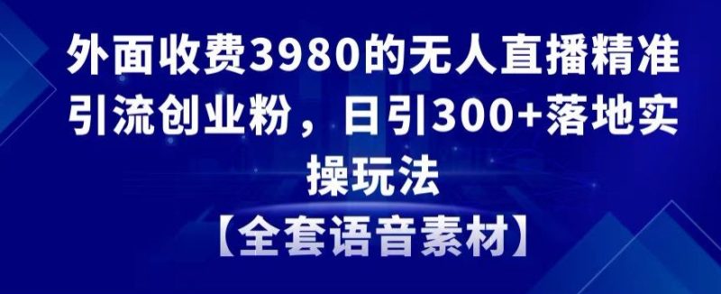 外面收费3980的无人直播精准引流创业粉,日引300+落地实操玩法【全套语音素材】【揭秘】-生财有道