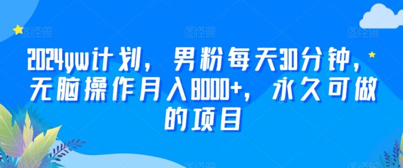 2024yw计划,男粉每天30分钟,无脑操作月入8000+,永久可做的项目【揭秘】-生财有道