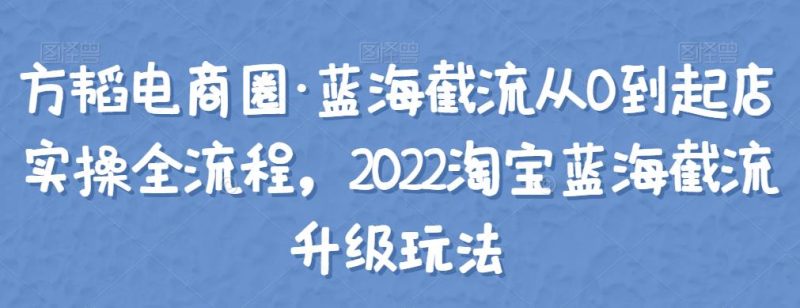 方韬电商圈·蓝海截流从0到起店实操全流程，2022淘宝蓝海截流升级玩法-生财有道