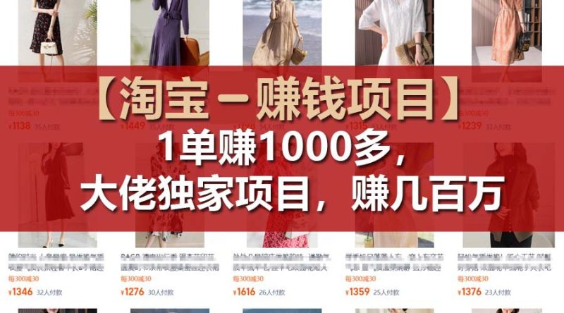 【淘宝赚钱项目】1单可赚1000多，大佬独家项目，年赚几百万-生财有道