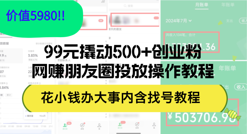 (12431期)99元撬动500+创业粉,网赚朋友圈投放操作教程价值5980!花小钱办大事内..._生财有道创业网-生财有道