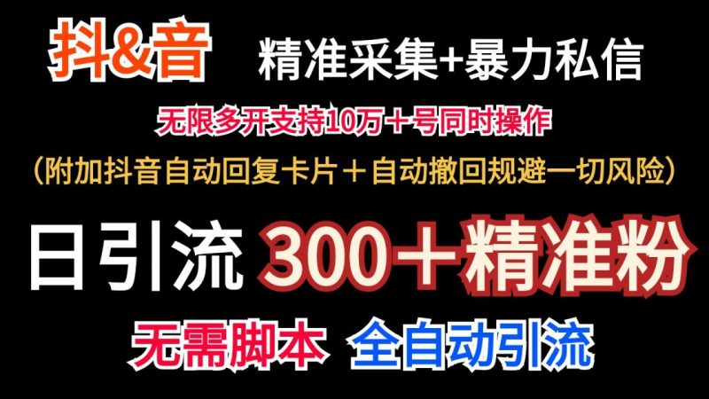 抖音采集+无限暴力私信机日引流300+(附加抖音自动回复卡片+自动撤回规避风险)-生财有道