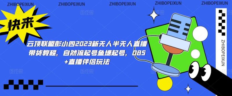 云顶联盟彭小四2023新无人半无人直播带货教程,自然流起号鱼塘起号,OBS+直播伴侣玩法-生财有道