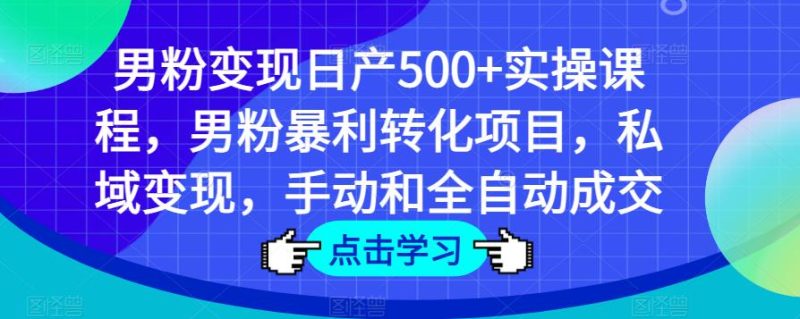 男粉变现日产500+实操课程,男粉暴利转化项目,私域变现,手动和全自动成交-生财有道