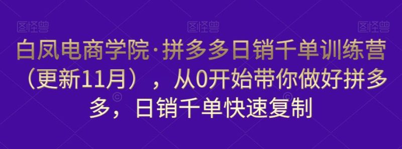 白凤电商学院·拼多多日销千单训练营,从0开始带你做好拼多多,日销千单快速复制(更新知2023年3月)-生财有道
