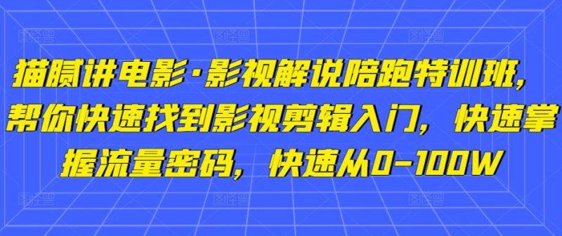 猫腻讲电影·影视解说陪跑特训班，帮你快速找到影视剪辑入门，快速掌握流量密码，快速从0-100W-生财有道