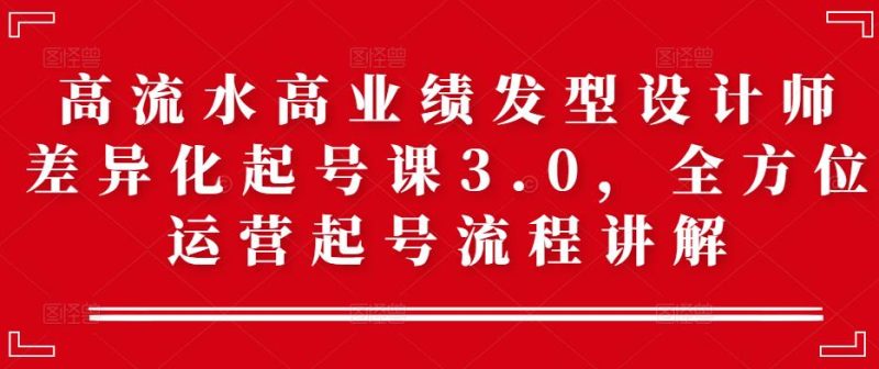 高流水高业绩发型设计师差异化起号课3.0,全方位运营起号流程讲解-生财有道