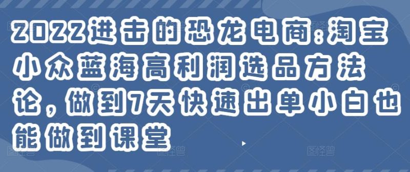 2022进击的恐龙电商:淘宝小众蓝海高利润选品方法论,做到7天快速出单小白也能做到-生财有道