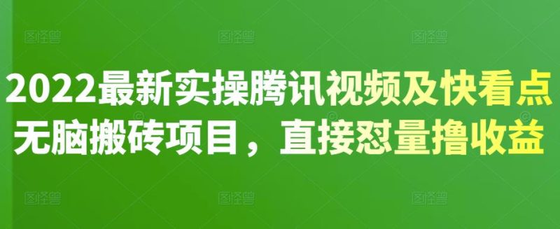 2022最新实操腾讯视频及快看点无脑搬砖项目，直接怼量撸收益-生财有道