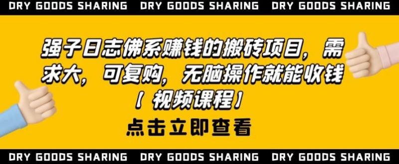强子日志佛系赚钱的搬砖项目，需求大，可复购，无脑操作就能收钱【视频课程】-生财有道