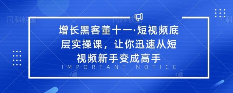 增长黑客董十一·短视频底层实操课，让你迅速从短视频新手变成高手-生财有道
