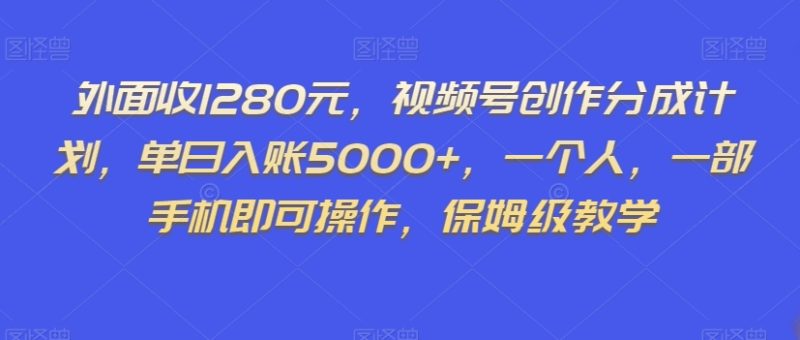 外面收1280元，视频号创作分成计划，单日入账5000+，一个人，一部手机即可操作，保姆级教学【揭秘】-生财有道