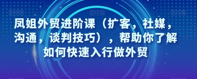 凤姐外贸进阶课（扩客，社媒，沟通，谈判技巧），帮助你了解如何快速入行做外贸-生财有道