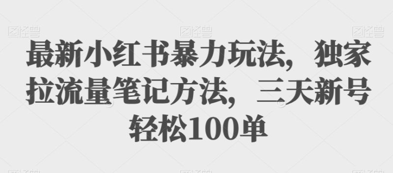 最新小红书暴力玩法，独家拉流量笔记方法，三天新号轻松100单【揭秘】-生财有道
