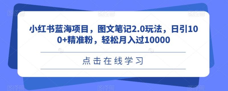 小红书蓝海项目,图文笔记2.0玩法,日引100+精准粉,轻松月入过10000【揭秘】-生财有道