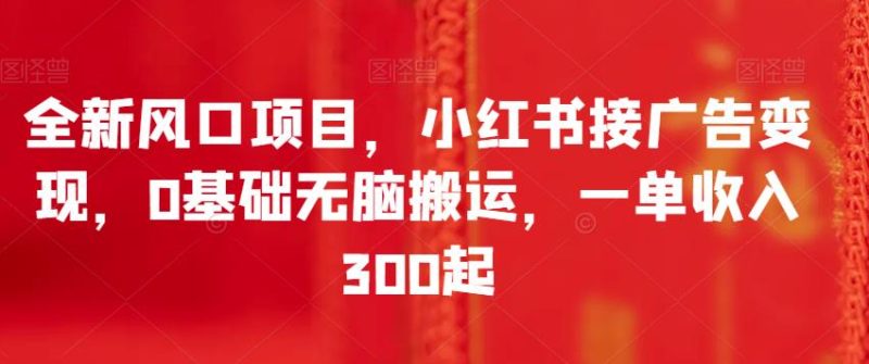 全新风口项目,小红书接广告变现,0基础无脑搬运,一单收入300起-生财有道
