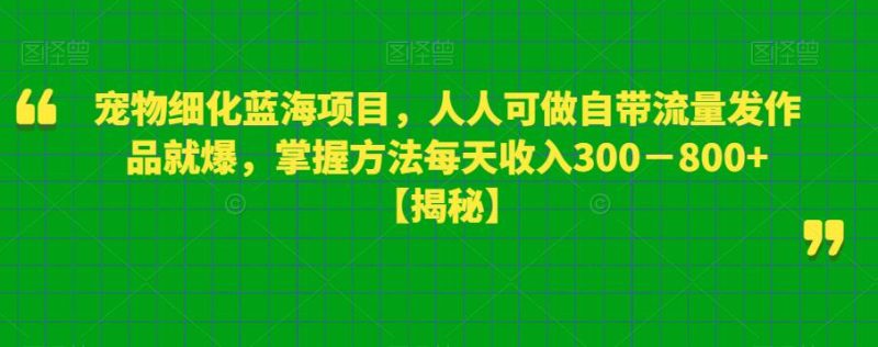 宠物细化蓝海项目,人人可做自带流量发作品就爆,掌握方法每天收入300-800+【揭秘】-生财有道