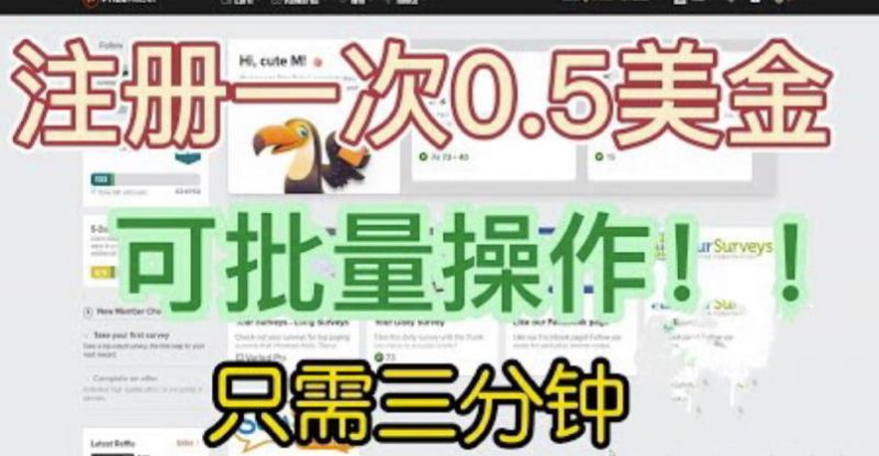 国外项目注册一次0.5美金，只需三分钟无脑操作，可批量同时放大操作，小白工作室福利【揭秘】-生财有道