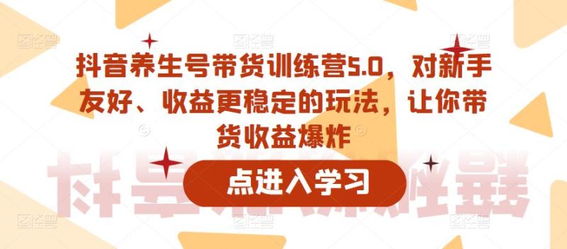 抖音养生号带货训练营5.0，对新手友好、收益更稳定的玩法，让你带货收益爆炸（更新）-生财有道