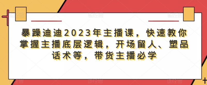 暴躁迪迪2023年主播课，快速教你掌握主播底层逻辑，开场留人、塑品话术等，带货主播必学-生财有道