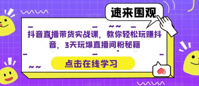 抖音直播带货实战课，教你轻松玩赚抖音，3天玩爆直播间-生财有道