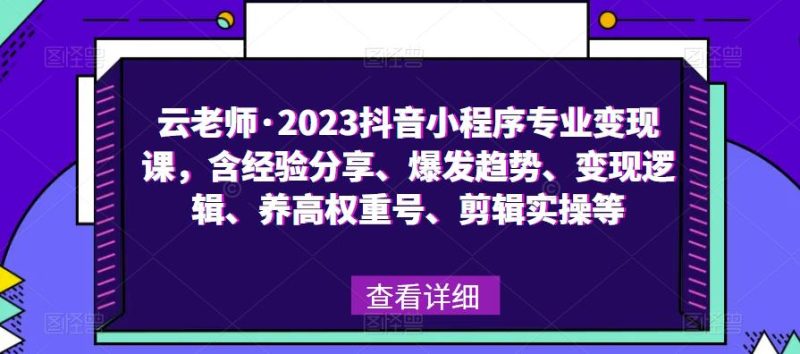 云老师·2023抖音小程序专业变现课，含经验分享、爆发趋势、变现逻辑、养高权重号、剪辑实操等-生财有道
