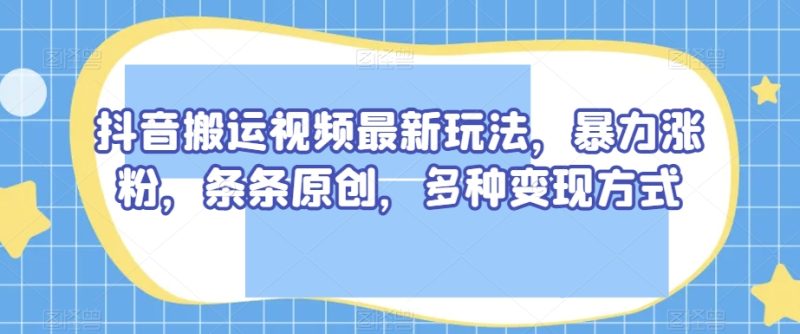 抖音搬运视频最新玩法，暴力涨粉，条条原创，多种变现方式【揭秘】-生财有道