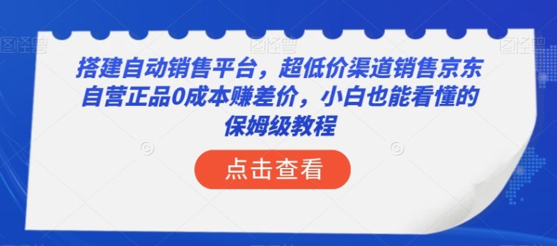 搭建自动销售平台，超低价渠道销售京东自营正品0成本赚差价，小白也能看懂的保姆级教程【揭秘】-生财有道