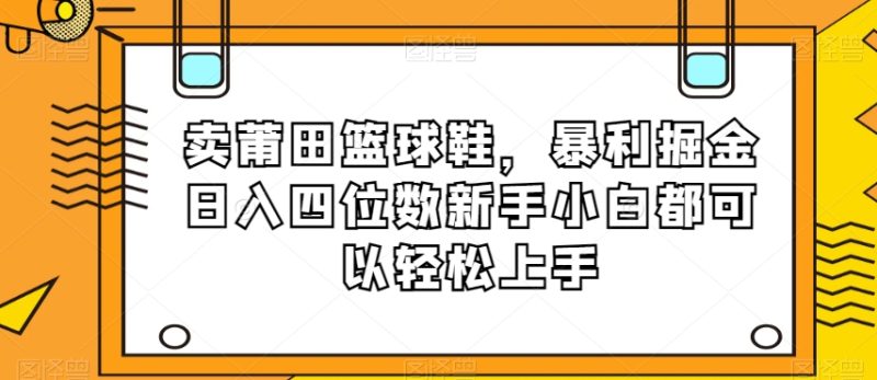 卖莆田篮球鞋，暴利掘金日入四位数新手小白都可以轻松上手【揭秘】-生财有道