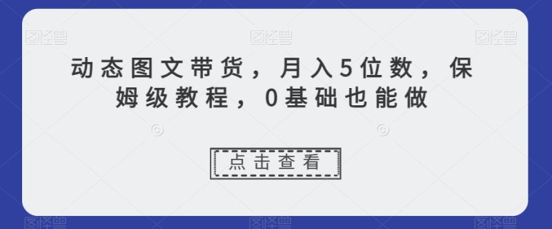 动态图文带货，月入5位数，保姆级教程，0基础也能做【揭秘】-生财有道