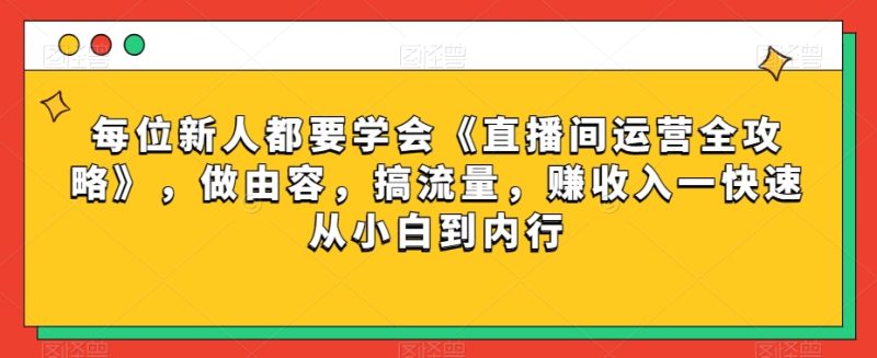 每位新人都要学会《直播间运营全攻略》，做由容，搞流量，赚收入一快速从小白到内行-生财有道