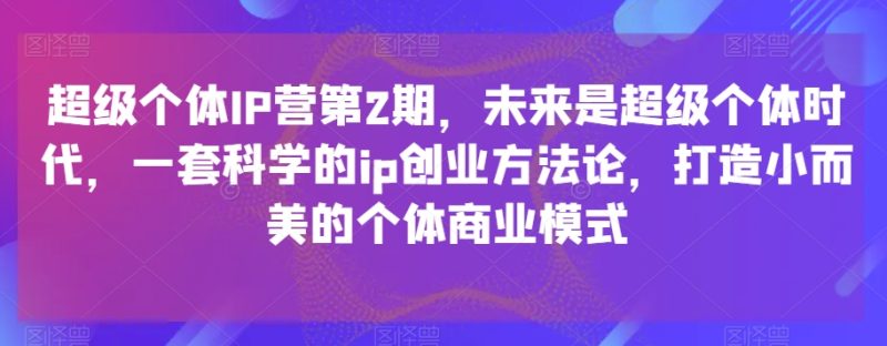 超级个体IP营第2期，未来是超级个体时代，一套科学的ip创业方法论，打造小而美的个体商业模式-生财有道
