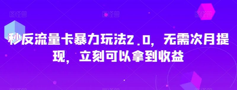 秒反流量卡暴力玩法2.0，无需次月提现，立刻可以拿到收益【揭秘】-生财有道