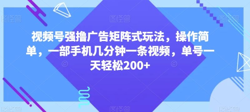 视频号强撸广告矩阵式玩法，操作简单，一部手机几分钟一条视频，单号一天轻松200+【揭秘】-生财有道