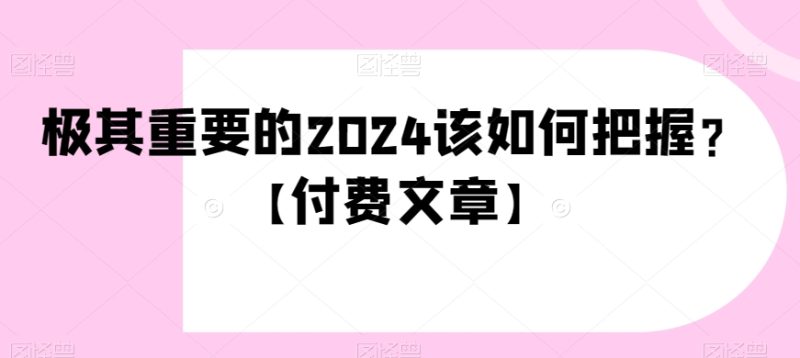 极其重要的2024该如何把握？【付费文章】-生财有道