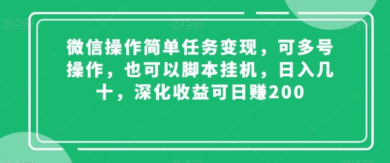 微信操作简单任务变现，可多号操作，也可以脚本挂机，日入几十，深化收益可日赚200【揭秘】-生财有道