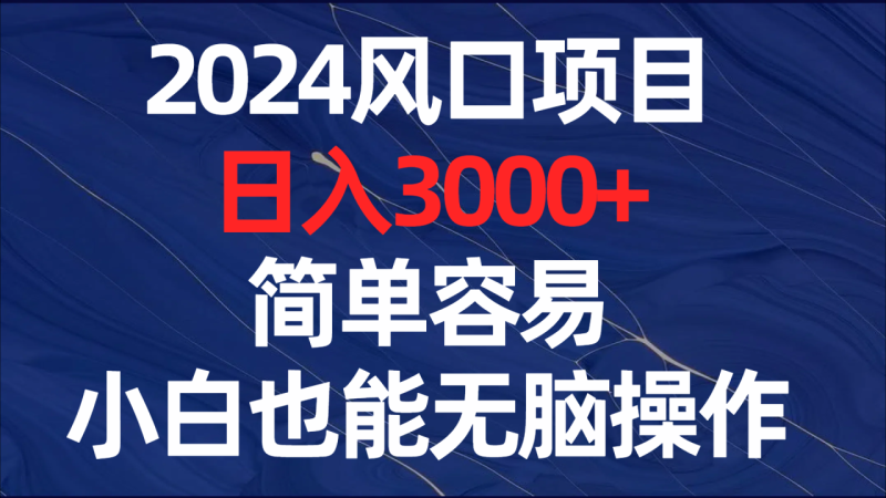 (8432期)2024风口项目,日入3000+,简单容易,小白也能无脑操作-生财有道