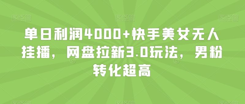 单日利润4000+快手美女无人挂播,网盘拉新3.0玩法,男粉转化超高【揭秘】-生财有道