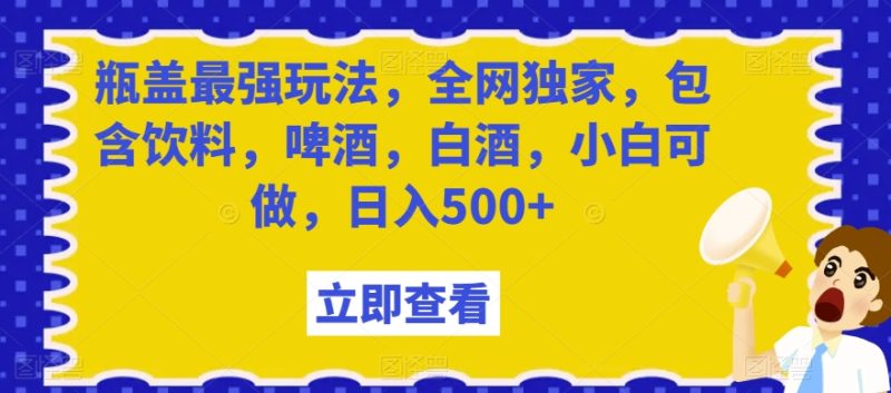 瓶盖最强玩法，全网独家，包含饮料，啤酒，白酒，小白可做，日入500+【揭秘】-生财有道