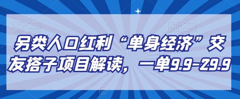 另类人口红利“单身经济”交友搭子项目解读，一单9.9-29.9【揭秘】-生财有道