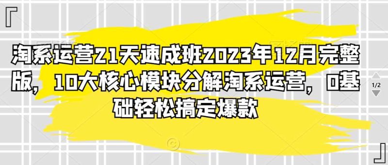 淘系运营21天速成班2023年12月完整版，10大核心模块分解淘系运营，0基础轻松搞定爆款-生财有道