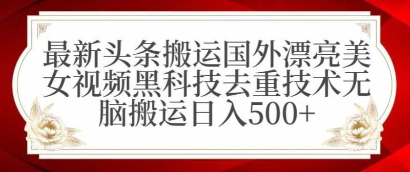 最新头条搬运国外漂亮美女视频黑科技去重技术无脑搬运日入500+【揭秘】-生财有道