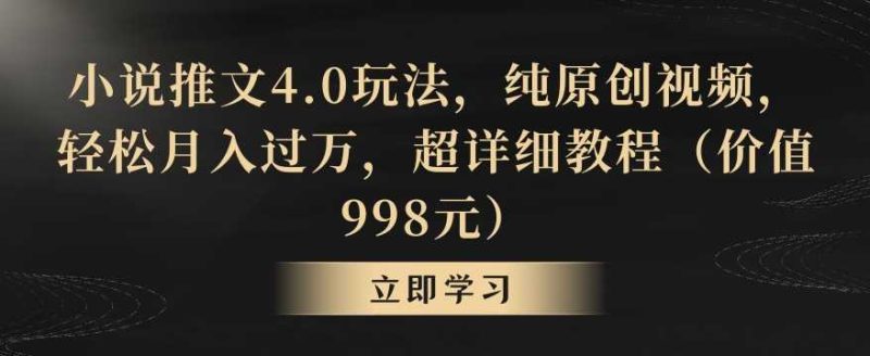小说推文4.0玩法，纯原创视频，轻松月入过万，超详细教程（价值998元）【揭秘】-生财有道