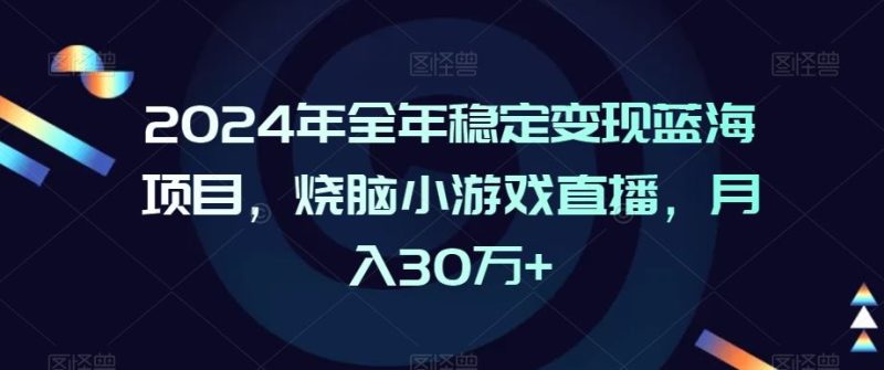 2024年全年稳定变现蓝海项目,烧脑小游戏直播,月入30万+【揭秘】-生财有道