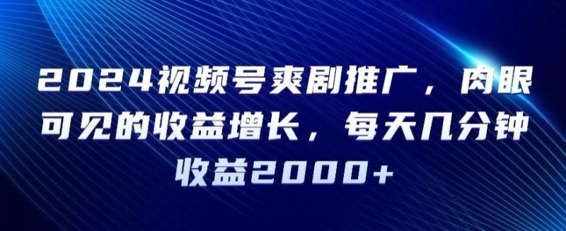 2024视频号爽剧推广,肉眼可见的收益增长,每天几分钟收益2000+【揭秘】-生财有道