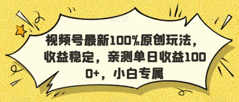 视频号最新100%原创玩法，收益稳定，亲测单日收益1000+，小白专属【揭秘】-生财有道